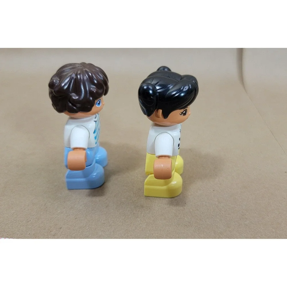 LEGO Duplo Figures Lot of 2 Boy Blue Stripes Girl Hearts Yellow Pants 2 Inch